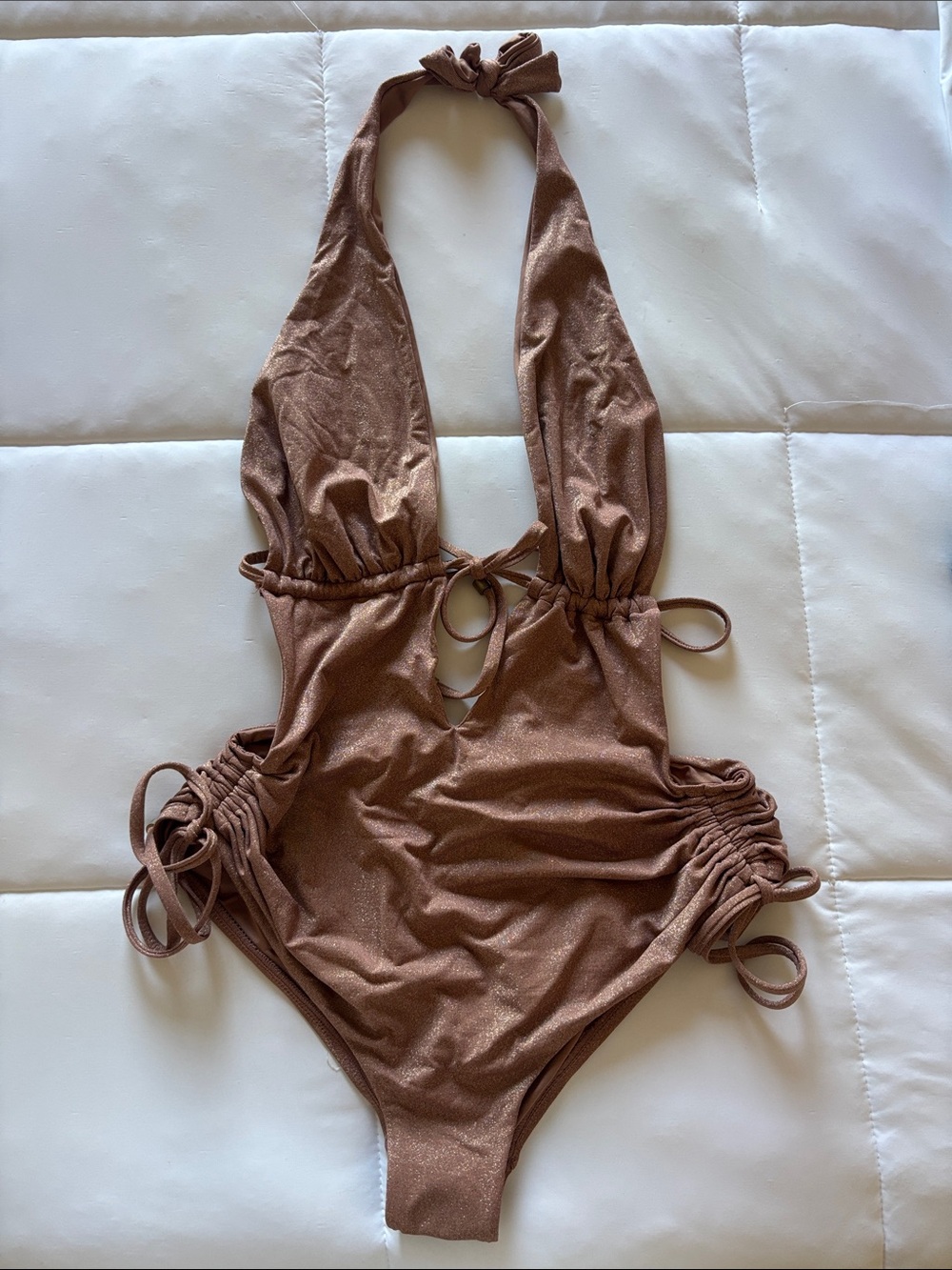 Vitamin A woman’s ' Shimmery Brown Halter One-Piece Swimsuit